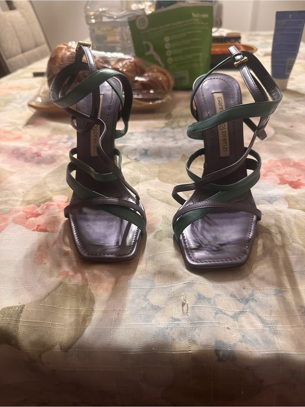 Gianmarco Lorenzi Green and Purple Strappy High-Heel Sandals
